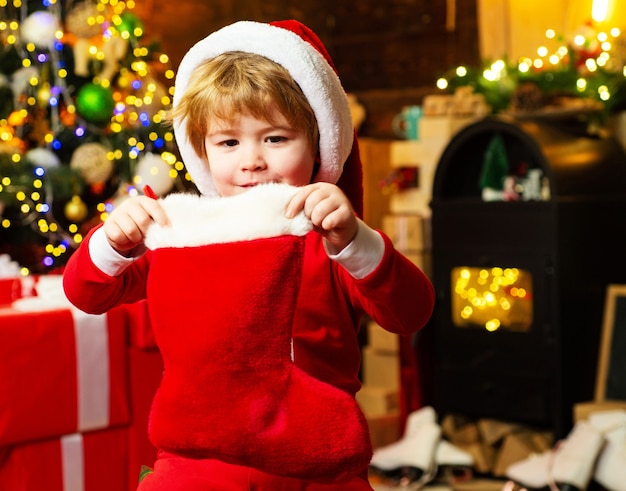 Little kid on christmas day at home