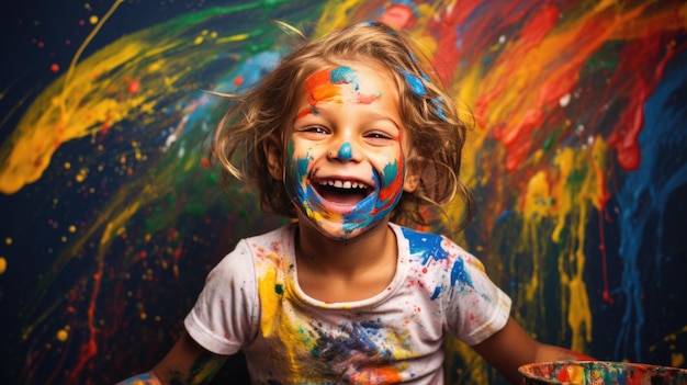 Little kid covered in paint