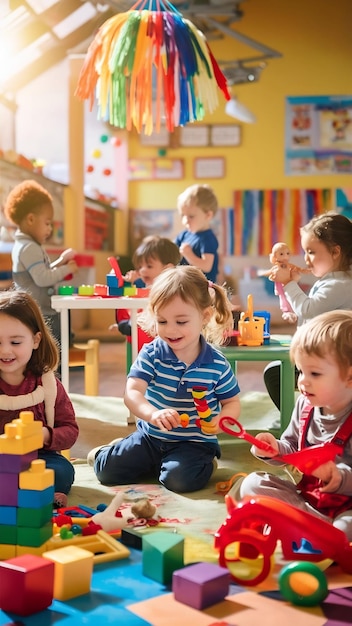 Photo little kids playing toys at learning center