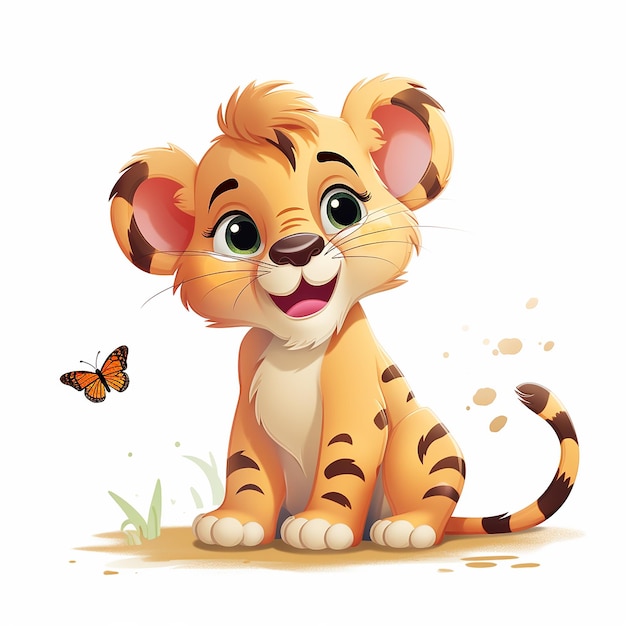 Little lion playing 3D cartoon illustration