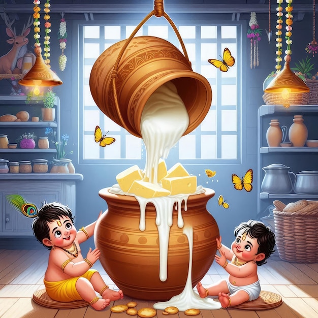 Little Lord Krishna is eating makhan