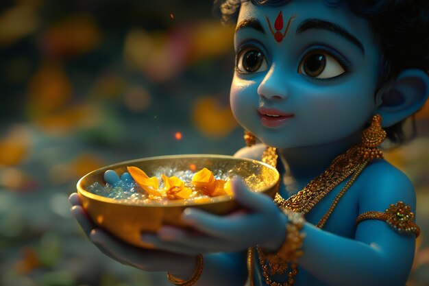 Little Lord Shree Krishna Enjoying Makhan with Joyful Innocence and Charm