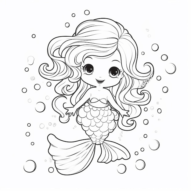 A little mermaid with long hair and a fish tail generative ai