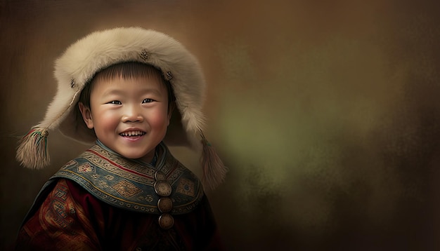 Little Mongolian boy illustration by generative AI