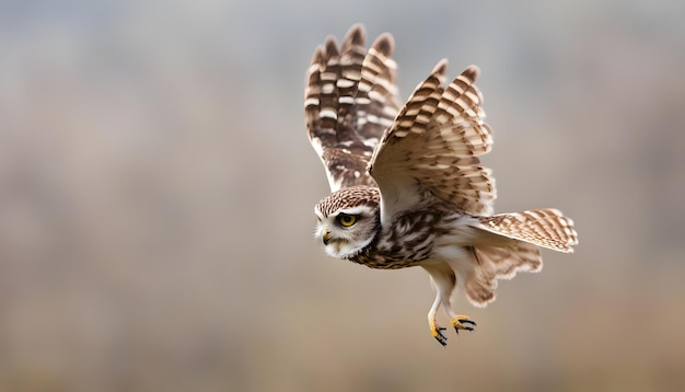 The little owl is flying Nature background