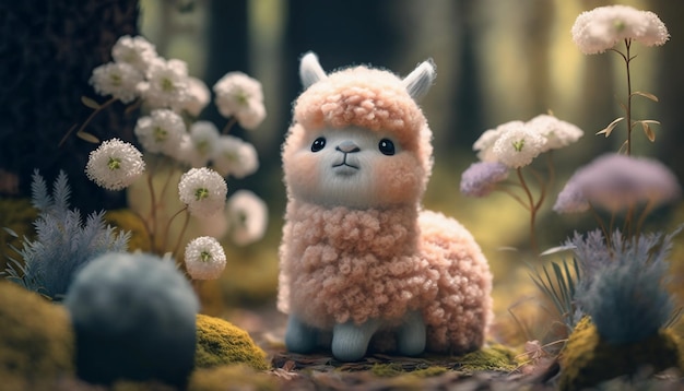 Little pastel lama in a forest sooo soft sooo Kawaii