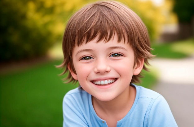 Little positive boy Portrait of happy kid with smile on face Generative AI