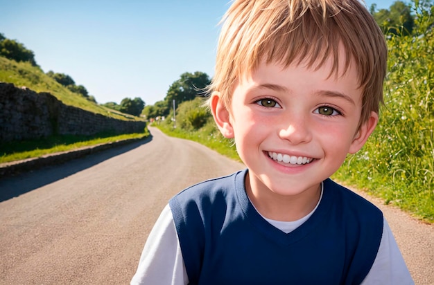 Little positive boy Portrait of happy kid with smile on face Generative AI