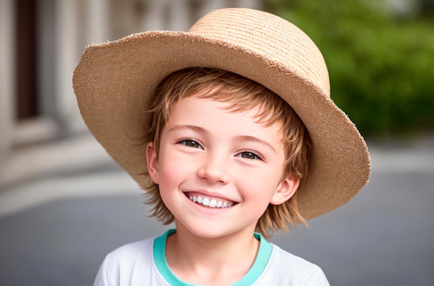 Little positive boy Portrait of happy kid with smile on face Generative AI