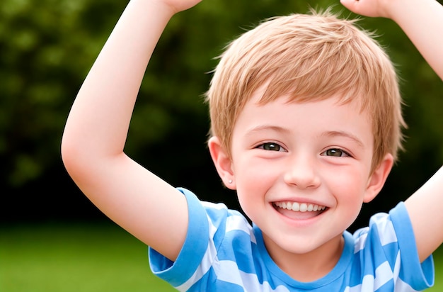 Little positive boy Portrait of happy kid with smile on face Generative AI