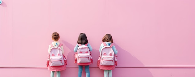 Little pupils from rear view against pin wall Children Back to school banner