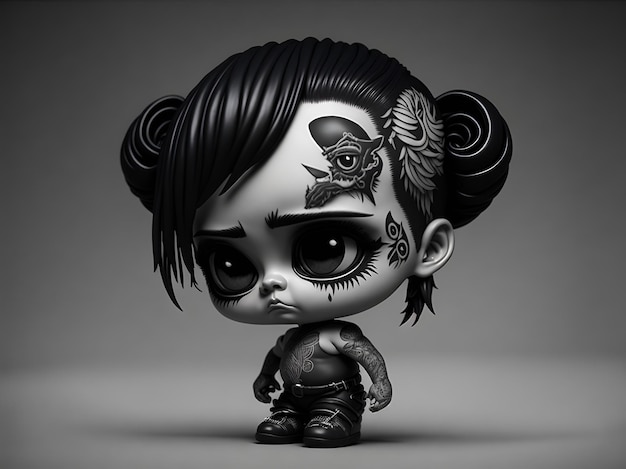 Little sad girl with tattoos AI generated