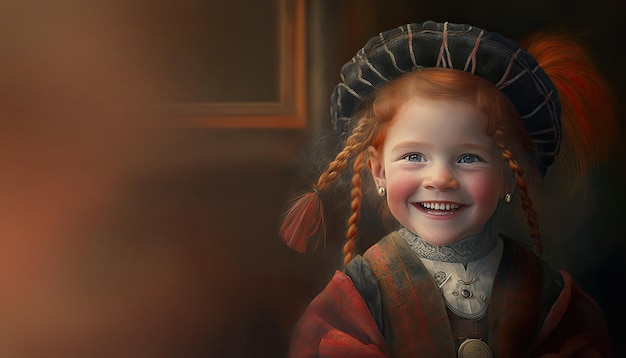 Little Scottish girl illustration by generative AI