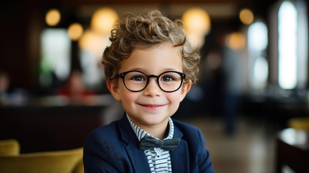 Little smiling boy on a blurry background Created with Generative AI technology