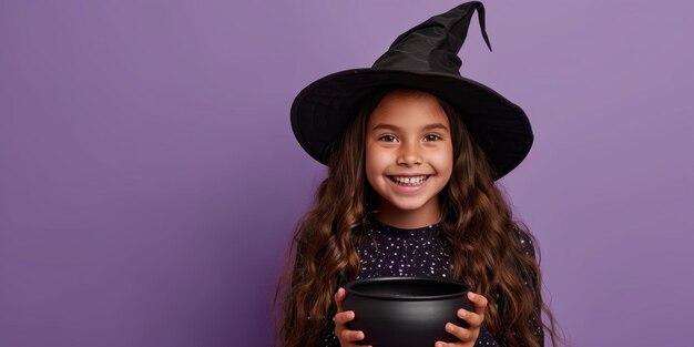 Photo little sorceress in halloween costume