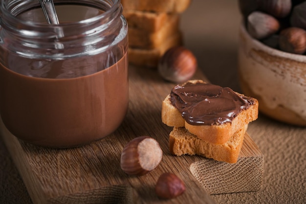 Little Toasts with sweet hazelnut chocolate spread for breakfast