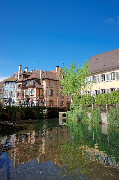 Little Venice quarter and River Auch in Colmar, Haut Rhin at Alsace, France. People on the background