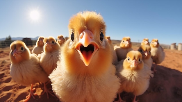 Little yellow chickens that will soon be food on your shelves AI generated