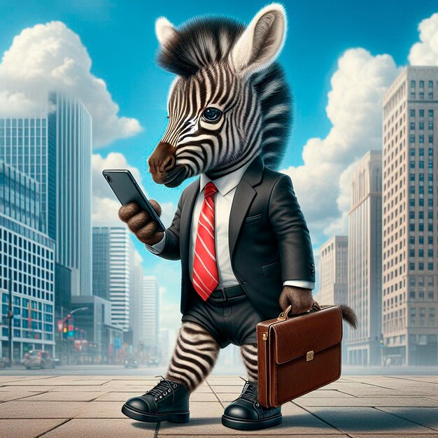 Photo little zebra in business suit fantasy art