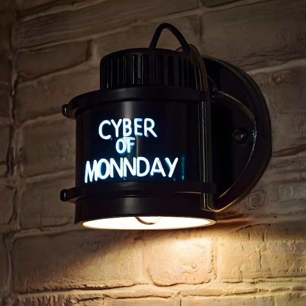 A litup sign that says Cyber of Monday