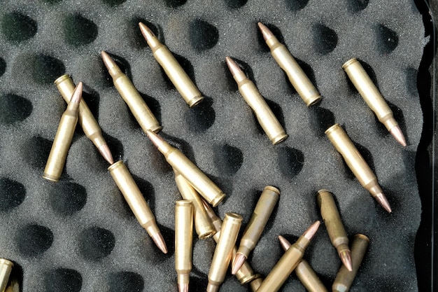 Live ammunition closeup cartridges cartridges are on the table