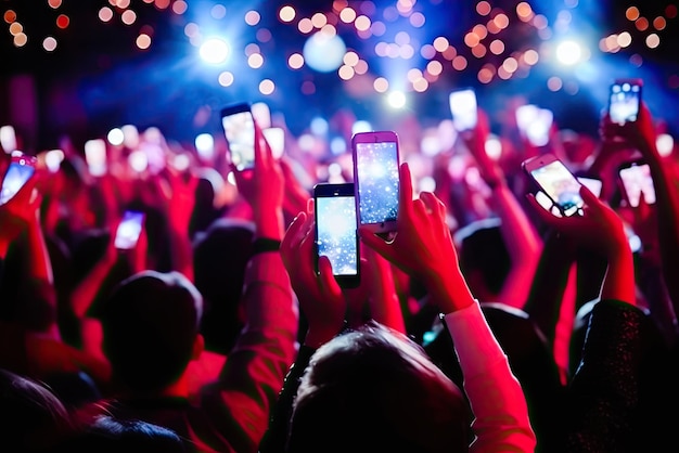 Live Event Recording Enthusiastic Crowd Uses Mobile Phones Generative AI