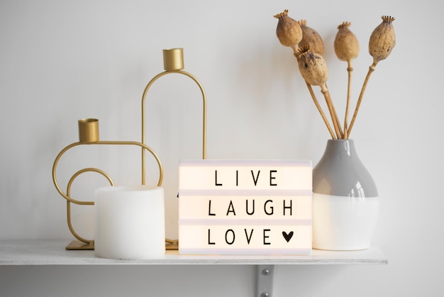 Live laugh love message on lightbox