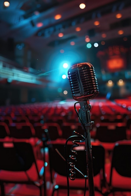 Live Performance Vibes Microphone in Concert Hall with Cool Color Temperature and Ambient Lighting