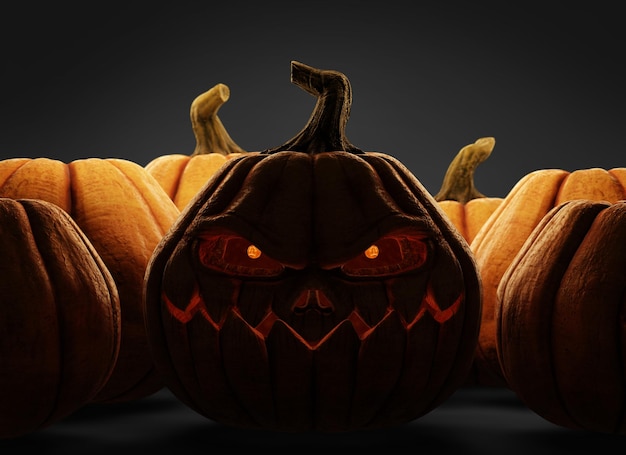 Live scary halloween pumpkin render on black background