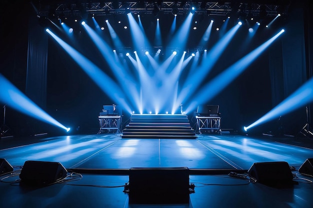 Live Streaming Concert Blue Spotlight on Empty Stage