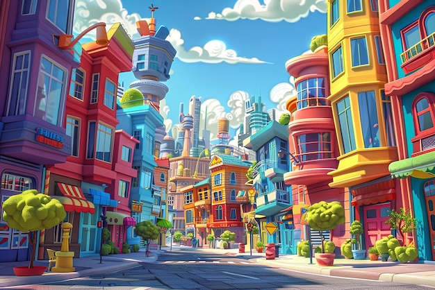 Lively animated city with colorful characters and vibrant streets