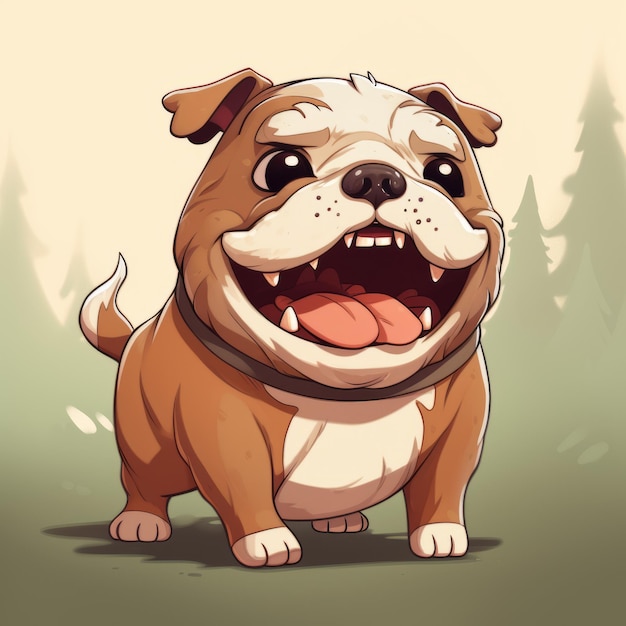 Lively Cartoon Bulldog In A Forest Digital Painting With Animeinspired Design