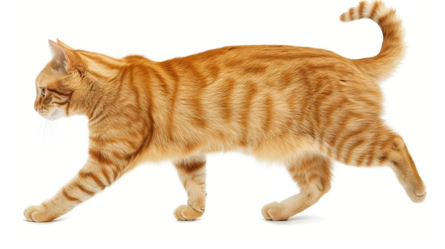 Photo a lively cat dashes and strolls captured in side profile against a clean isolated background