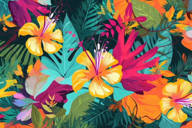 Lively and cheerful wallpaper featuring a colorful array of tropical flowers