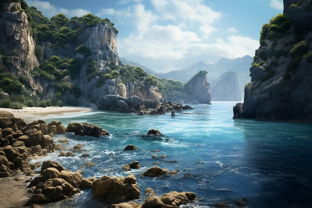 Photo lively coastal landscape with blue water