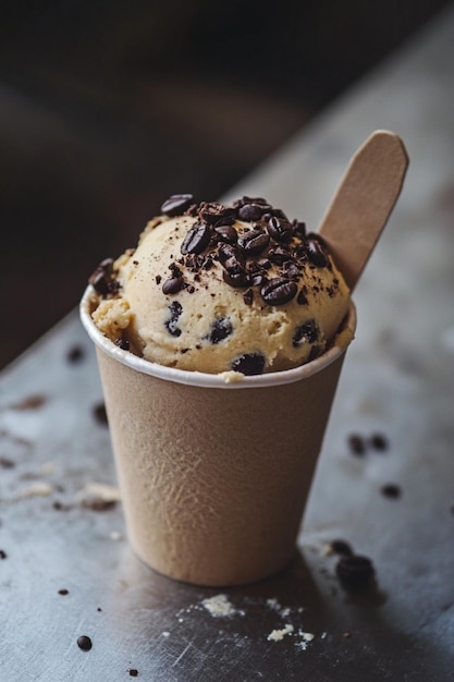 A lively cookie dough iced coffee in a cup with layered textures