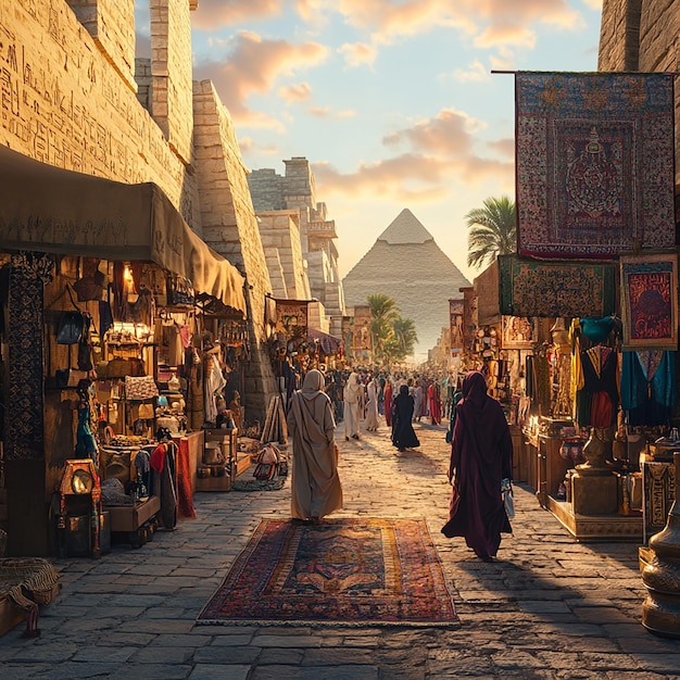 Photo lively egyptian market near the pyramids in cairo egypt