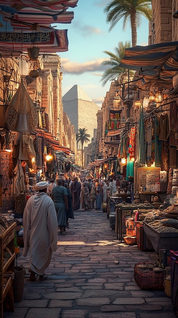 Lively Egyptian Market Near the Pyramids in Cairo