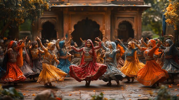 Photo lively miniature scene of traditional pakistani folk dance festival dancer colorful attire