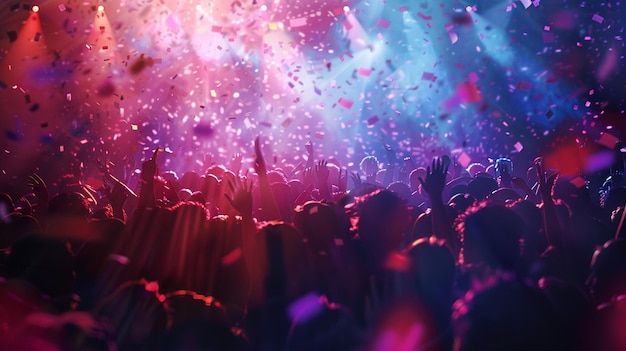 Photo lively music party crowd with confetti high resolution image