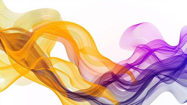 Lively neon yellow and purple gradient wave patterns symbolizing futuristic design isolated on a solid white background