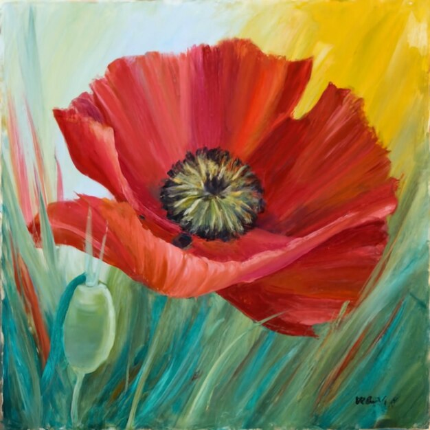 Lively Poppy Flower Painting with Energetic Brushstrokes