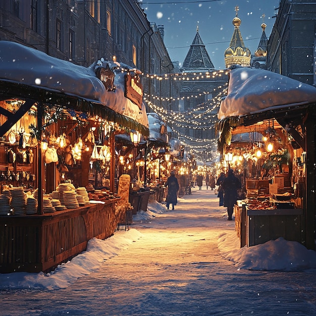 Lively Russian Market in Winter in Moscow Russia