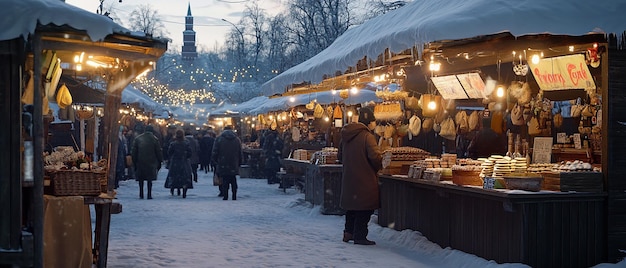 Lively Russian Market in Winter in Moscow Russia