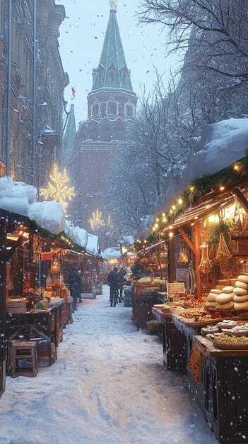 Lively Russian Market in Winter in Moscow Russia