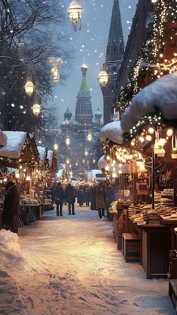 Lively Russian Market in Winter in Moscow Russia