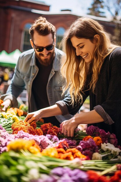 Photo the lively scene at a spring farmers market