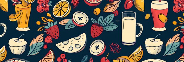 Photo lively seamless pattern colorful food and beverages