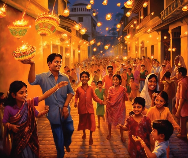 A lively street procession during Diwali