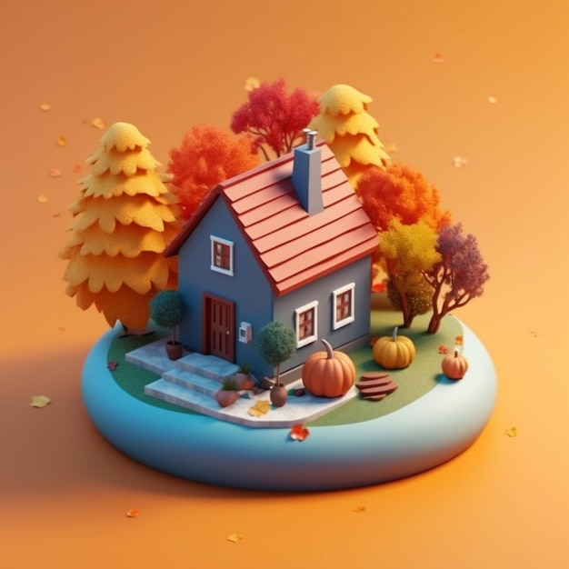 Living autumn night house cozy minimalism buiding AI Generated